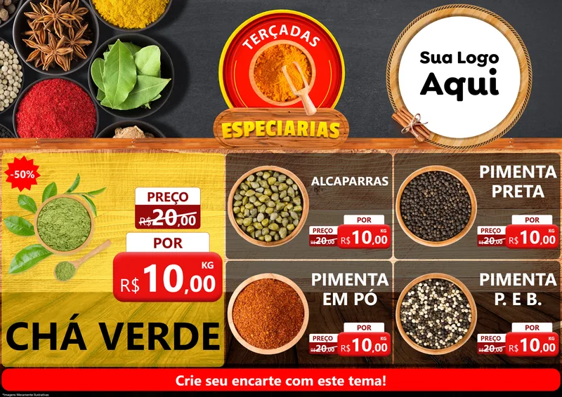 Modelo de Encarte para Encarte A4 Horizontal com o tema Terça das Especiarias para Produtos Naturais