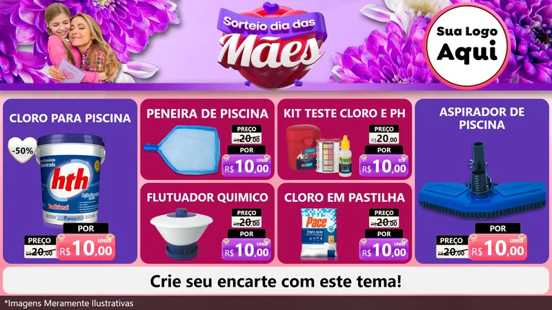 Modelo de TV para TV Horizontal com o tema Sorteio Dia das Mães para Produtos para Piscina