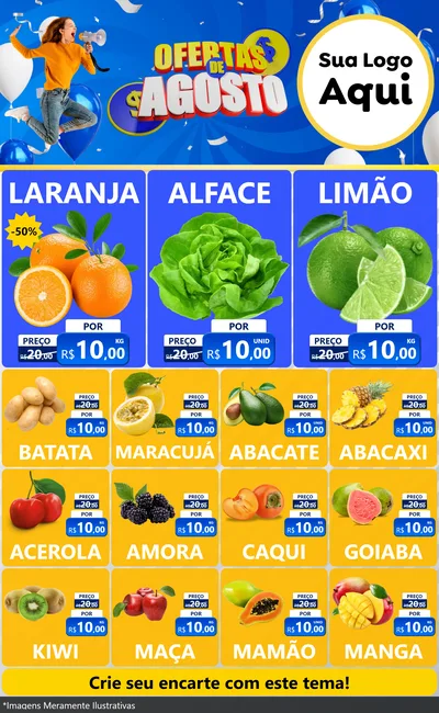 Modelo de Encarte para Encarte Grande com o tema Ofertas de Agosto para Hortifrúti