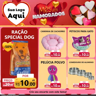 Modelo de Rede Social para Feed Facebook com o tema Mês dos Namorados para Pet Shop