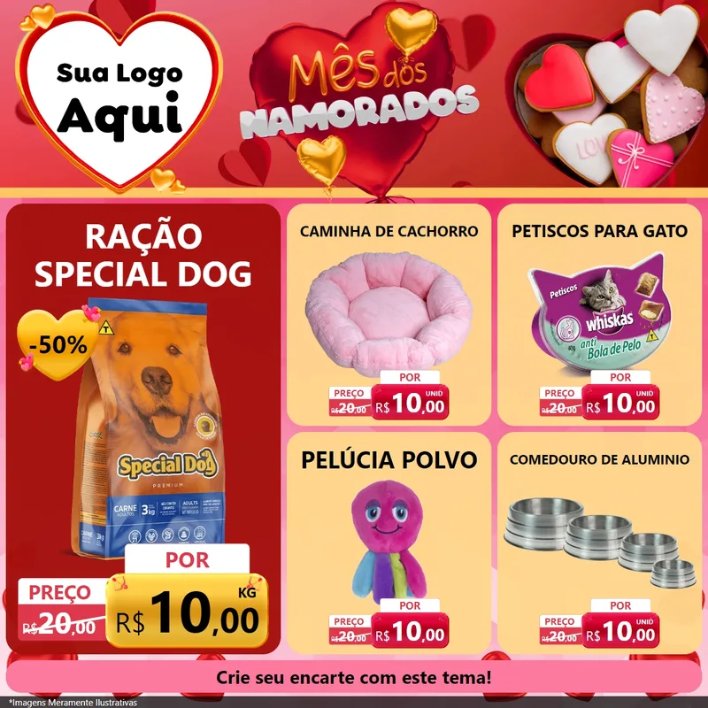 Modelo de Rede Social para Feed Facebook com o tema Mês dos Namorados para Pet Shop
