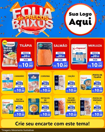 Modelo de Rede Social para Feed Instagram com o tema Folia de Preços Baixos para Peixaria