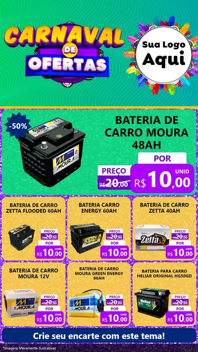 Modelo de Rede Social para Stories com o tema Carnaval de Ofertas para Baterias Elétricas