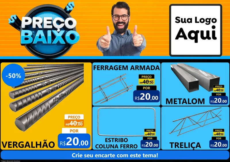 Modelo de Encarte para Encarte A4 Horizontal com o tema Preço Baixo para Ferragens