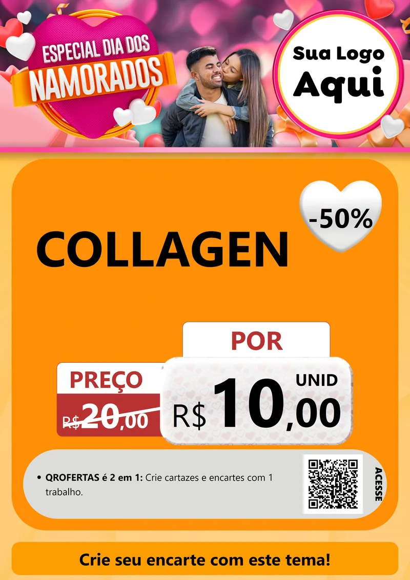 Modelo de Cartaz para Cartaz A4 Vertical com o tema Especial Dia dos Namorados para Suplementos alimentares