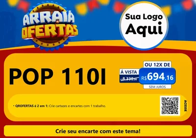 Modelo de Cartaz para Cartaz A4 Horizontal com o tema Arraiá de Ofertas - Junina para Concessionaria de Motos