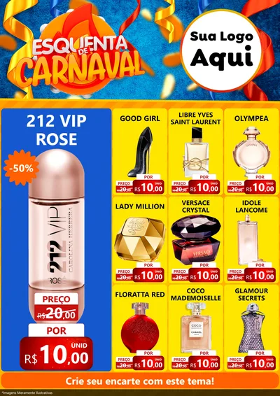 Modelo de Encarte para Encarte A4 Vertical com o tema Esquenta de Carnaval para Perfumes