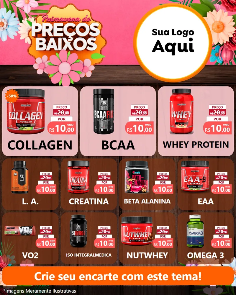 Modelo de Rede Social para Feed Instagram com o tema Primavera de Preços Baixos para Suplementos alimentares