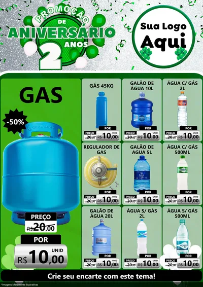 Modelo de Encarte para Encarte A4 Vertical com o tema Promoção de Aniversário - 2 Anos para Água e gás