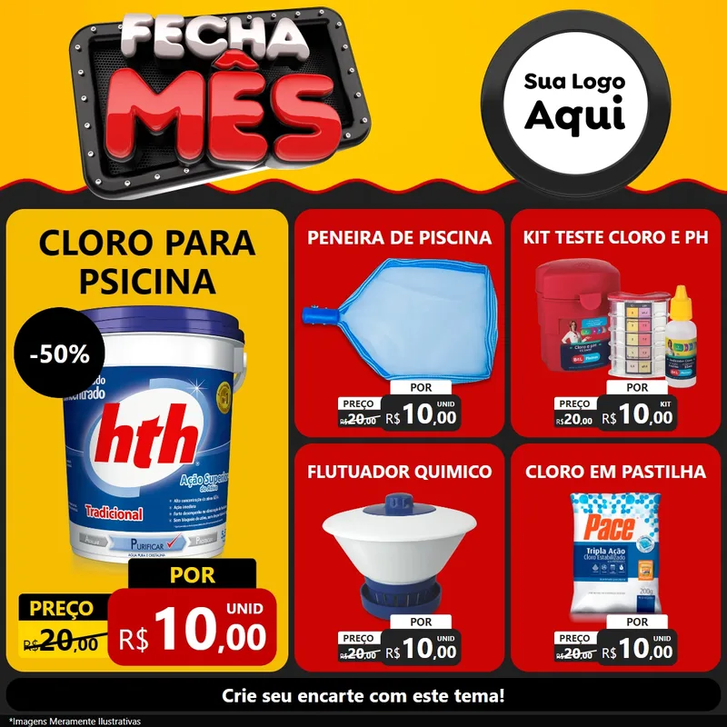 Modelo de Rede Social para Feed Facebook com o tema Fecha Mês para Produtos para Piscina