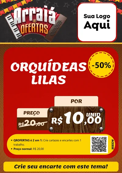 Modelo de Cartaz para Cartaz A4 Vertical com o tema Arraiá de Ofertas - Junina para Floricultura e jardim