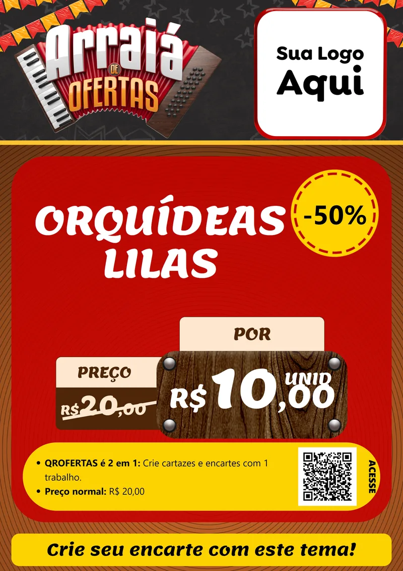 Modelo de Cartaz para Cartaz A4 Vertical com o tema Arraiá de Ofertas - Junina para Floricultura e jardim