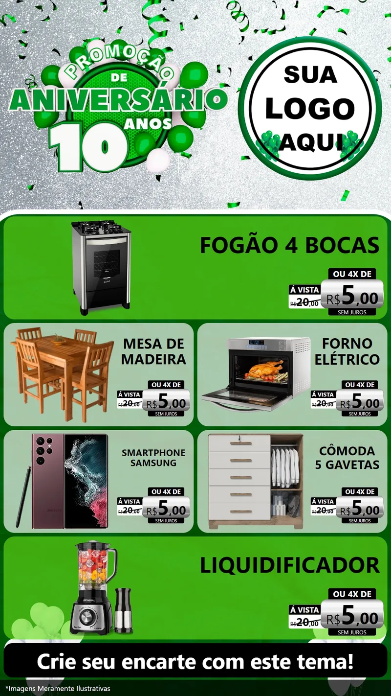 Modelo de TV para TV Vertical com o tema Promoção de Aniversário - 10 Anos para Móveis e Eletro