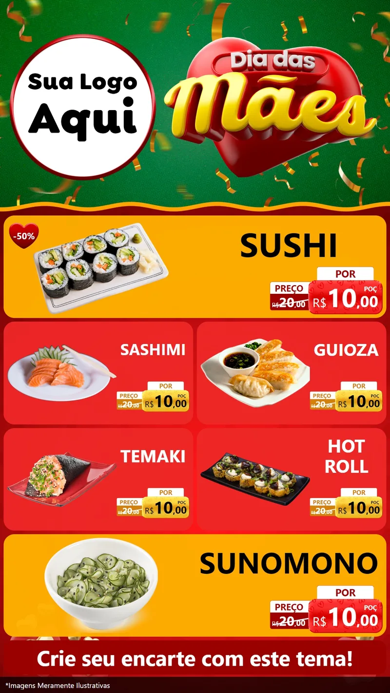 Modelo de TV para TV Vertical com o tema Dia das Mães para Comida japonesa
