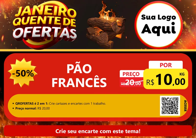 Modelo de Cartaz para Cartaz A4 Horizontal com o tema Janeiro Quente de Ofertas para Padaria