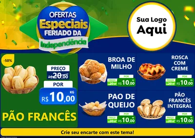 Modelo de Encarte para Encarte A4 Horizontal com o tema Ofertas Especiais Feriado da Independência para Padaria
