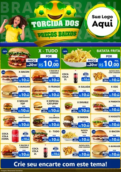 Modelo de Encarte para Encarte A4 Vertical com o tema Torcida dos Preços Baixos - Copa para Hamburgueria