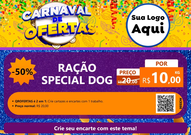 Modelo de Cartaz para Cartaz A4 Horizontal com o tema Carnaval de Ofertas para Pet Shop