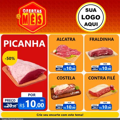 Modelo de Rede Social para Feed Facebook com o tema Ofertas do Mês para Açougue