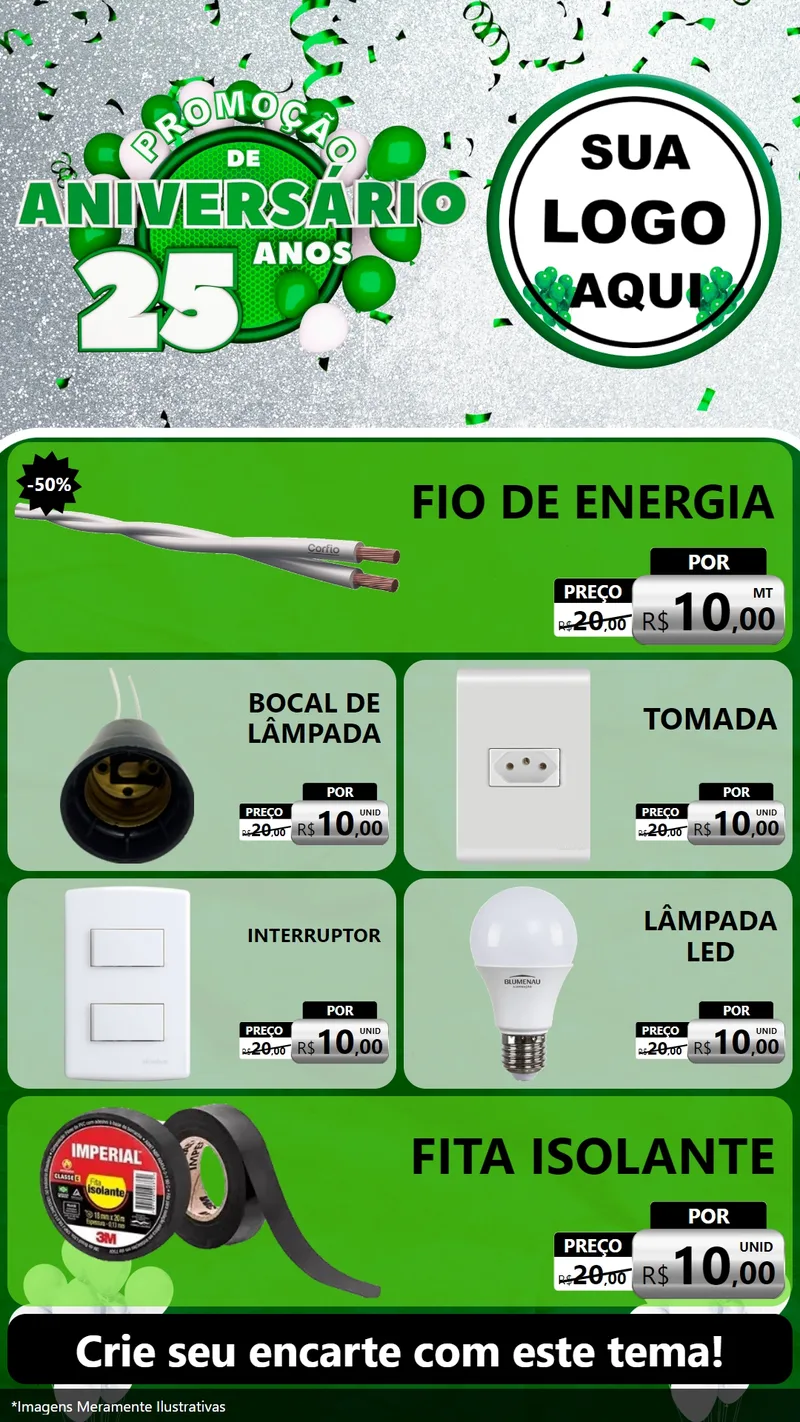 Modelo de TV para TV Vertical com o tema Promoção de Aniversário - 25 Anos para Materiais Elétricos