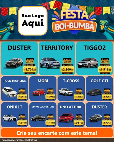 Modelo de Rede Social para Feed Instagram com o tema Festa Boi Bumbá para Concessionaria de Carros
