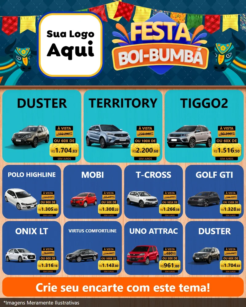 Modelo de Rede Social para Feed Instagram com o tema Festa Boi Bumbá para Concessionaria de Carros