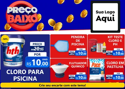 Modelo de Encarte para Encarte A4 Horizontal com o tema Preço Baixo para Produtos para Piscina