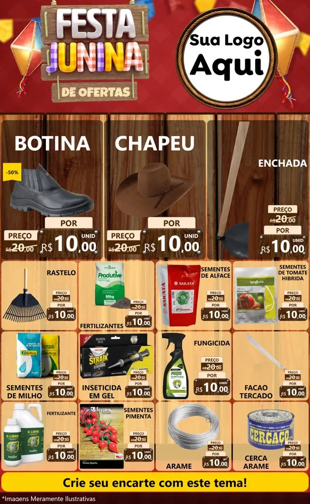 Modelo de Encarte para Encarte Grande com o tema Festa Junina de Ofertas para Agropecuária