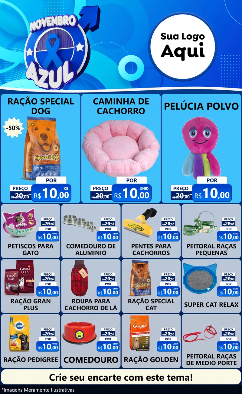 Modelo de Encarte para Encarte Grande com o tema Novembro Azul para Pet Shop