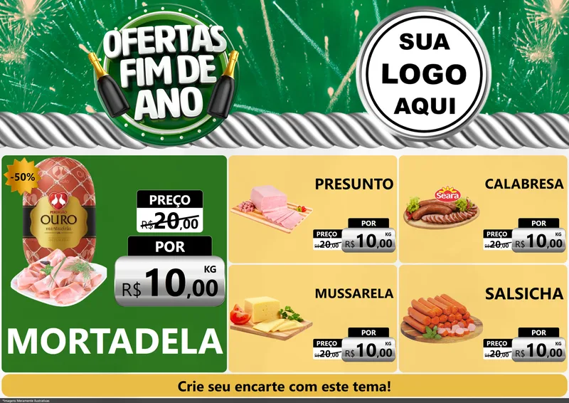 Modelo de Encarte para Encarte A4 Horizontal com o tema Ofertas Fim de Ano para Frios e Laticínios