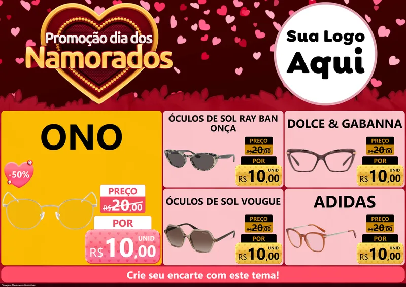 Modelo de Encarte para Encarte A4 Horizontal com o tema Promoção Dia Dos Namorados para Óticas