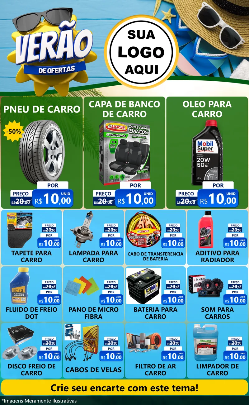 Modelo de Encarte para Encarte Grande com o tema Verão de Ofertas para Auto peças