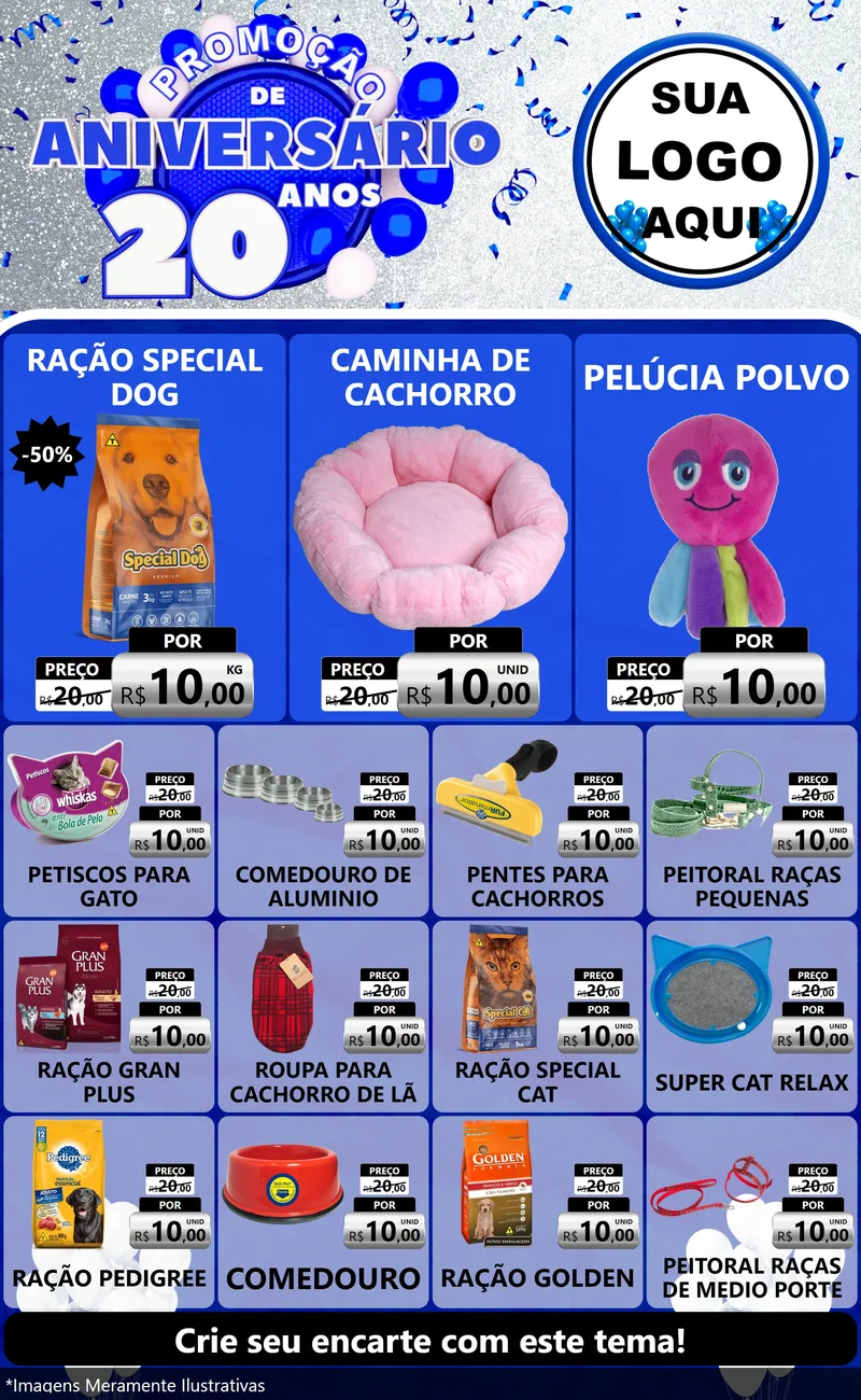Modelo de Encarte para Encarte Grande com o tema Promoção de Aniversário - 20 Anos para Pet Shop