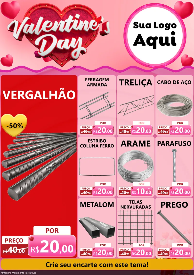 Modelo de Encarte para Encarte A4 Vertical com o tema Valentine's Day para Ferragens