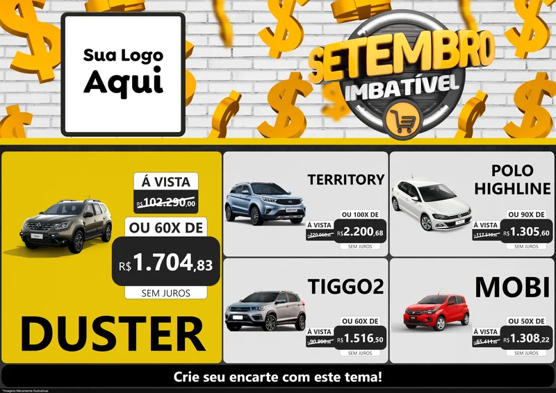 Modelo de Encarte para Encarte A4 Horizontal com o tema Setembro Imbatível para Concessionaria de Carros