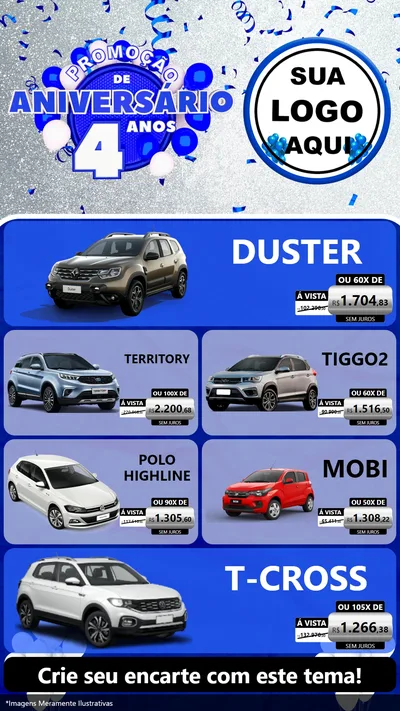 Modelo de TV para TV Vertical com o tema Promoção de Aniversário - 4 Anos para Concessionaria de Carros