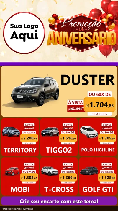 Modelo de Rede Social para Stories com o tema Promoção de Aniversário para Concessionaria de Carros