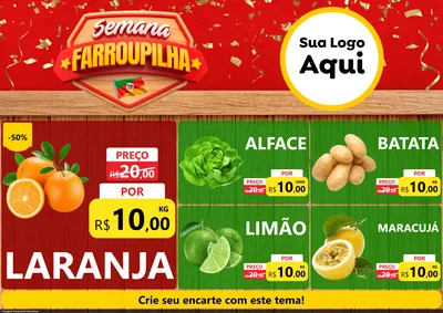 Modelo de Encarte para Encarte A4 Horizontal com o tema Semana Farroupilha para Hortifrúti