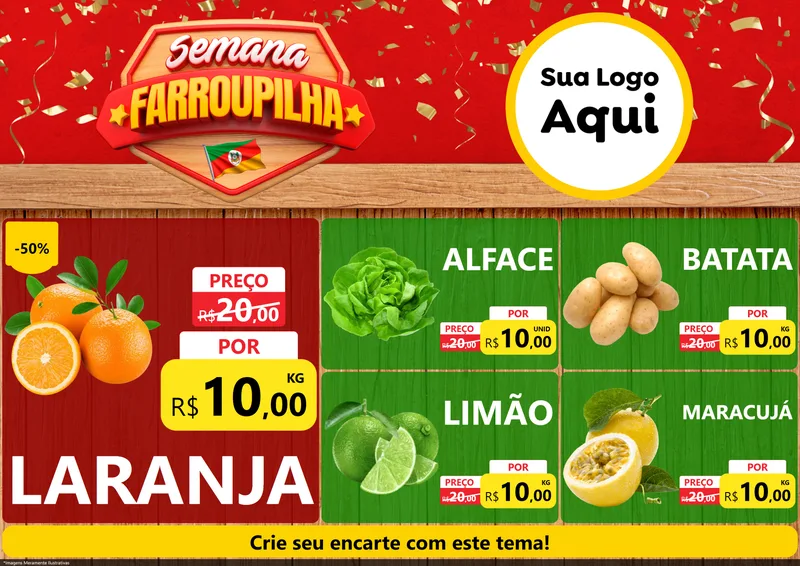 Modelo de Encarte para Encarte A4 Horizontal com o tema Semana Farroupilha para Hortifrúti