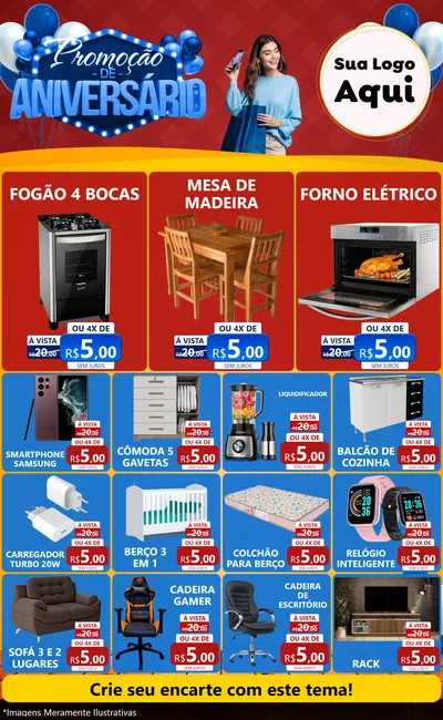 Modelo de Encarte para Encarte Grande com o tema Promoção de Aniversário para Móveis e Eletro