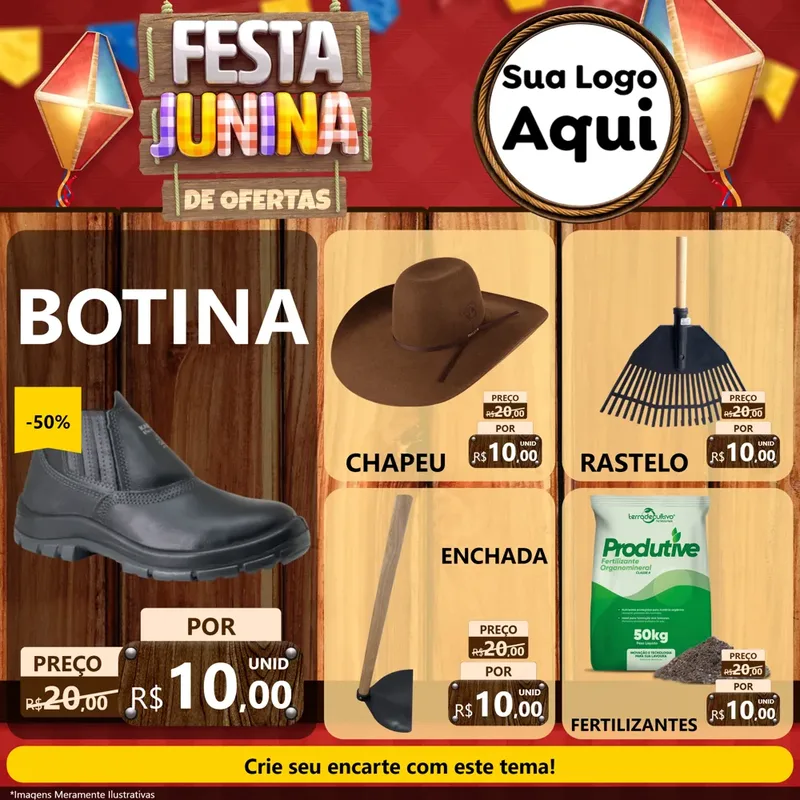 Modelo de Rede Social para Feed Facebook com o tema Festa Junina de Ofertas para Agropecuária