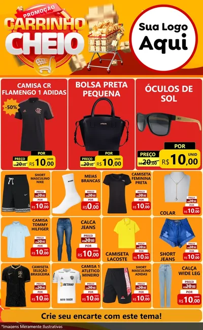 Modelo de Encarte para Encarte Grande com o tema Promoção carrinho cheio para Roupas e acessórios