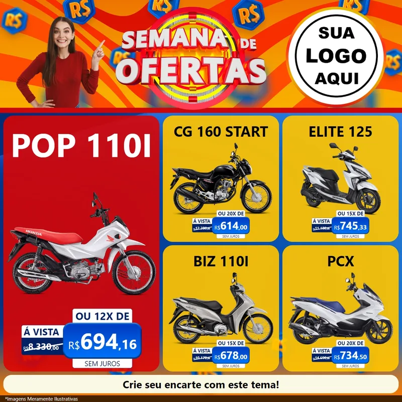 Modelo de Rede Social para Feed Facebook com o tema Semana de Ofertas para Concessionaria de Motos