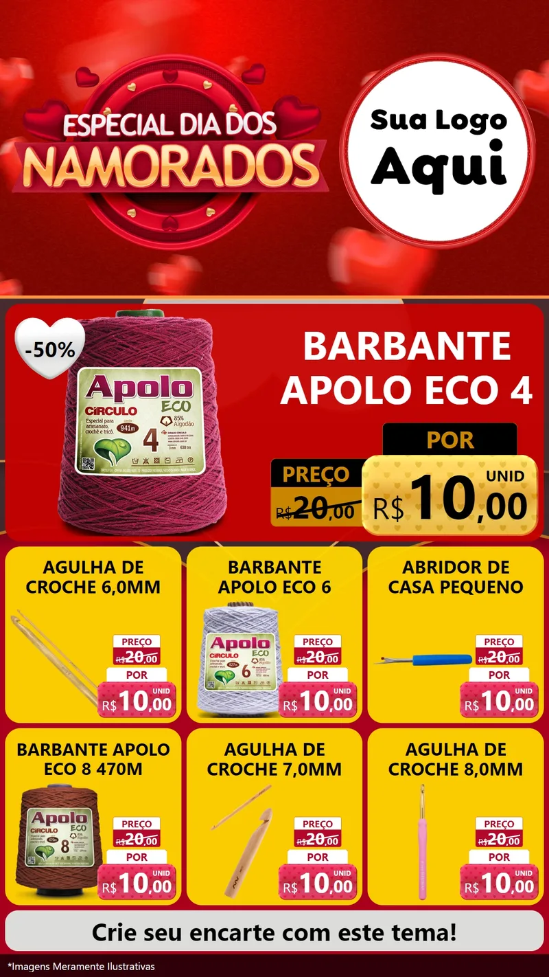 Modelo de Rede Social para Stories com o tema Especial Dia Dos Namorados para Armarinho e Aviamentos