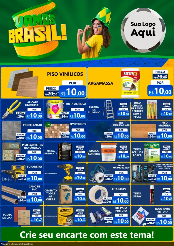 Modelo de Encarte para Encarte A4 Vertical com o tema Vamos Brasil - Copa para Material para Construção