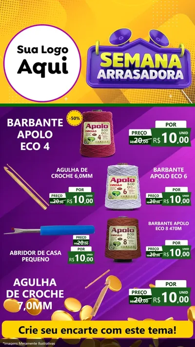Modelo de TV para TV Vertical com o tema Semana Arrasadora para Armarinho e Aviamentos