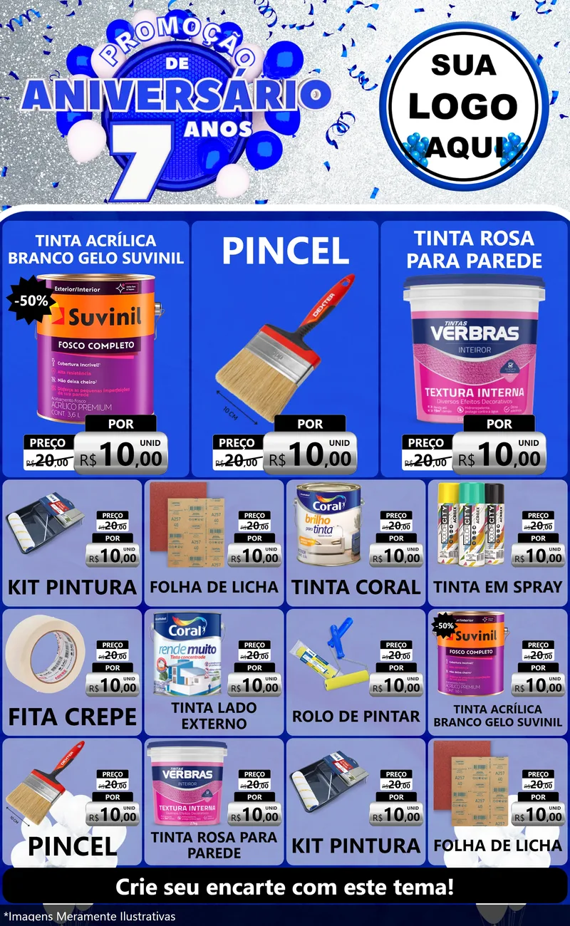 Modelo de Encarte para Encarte Grande com o tema Promoção de Aniversário - 7 Anos para Tintas e Ferramentas