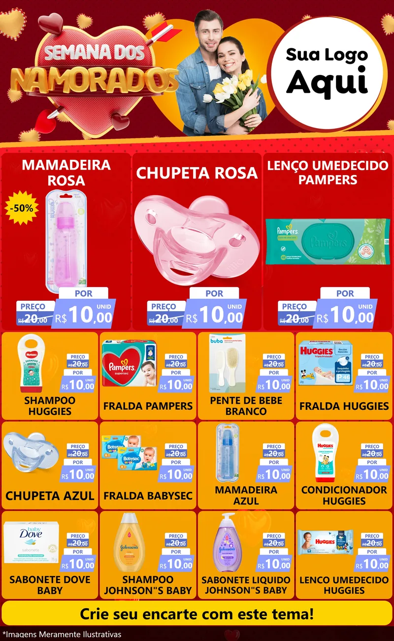 Modelo de Encarte para Encarte Grande com o tema Semana dos Namorados para Bebês