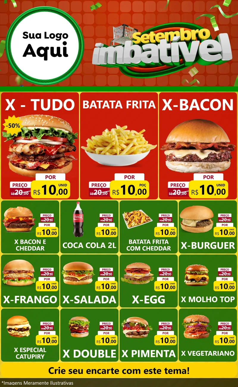 Modelo de Encarte para Encarte Grande com o tema Setembro Imbatível para Hamburgueria