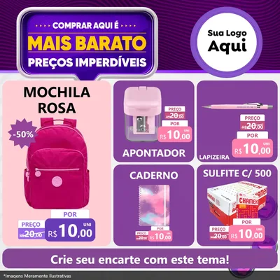 Modelo de Rede Social para Feed Facebook com o tema Mais Barato para Papelaria